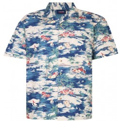 Pánská letní košile "havajka" s krátkým rukávem (vzor listy - světle modrá) -  v nadměrné velikosti