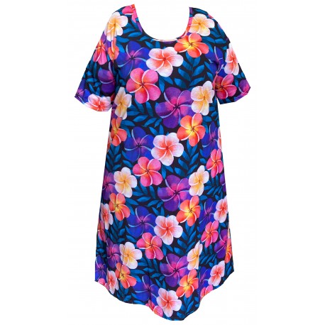 Bavlněná noční košile/domácí šaty (petrol-květ) v nadměrné velikosti