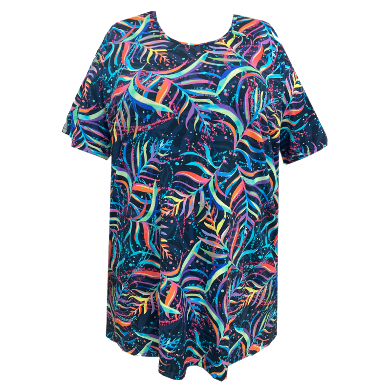 Tunika bavlněná s kapsami / maxitriko (kapradí duha)- v nadměrné velikosti