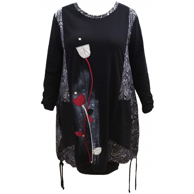 Tunika s dlouhým rukávem Tulipán (originální ruční práce) - v nadměrné velikosti