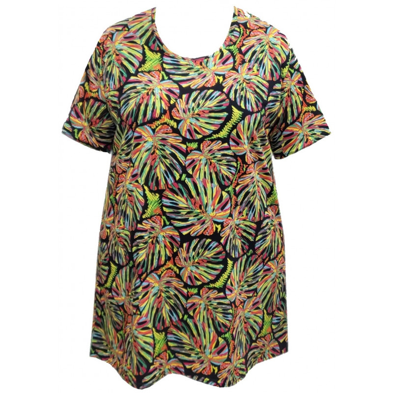 Tunika bavlněná s kapsami / maxitriko (monstera žíhy) - v nadměrné velikosti