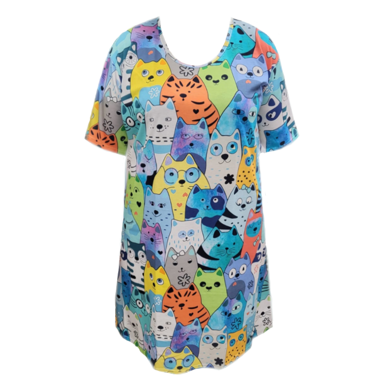 Bavlněná noční košile (kratší střih) kočky maxi - v nadměrné velikosti