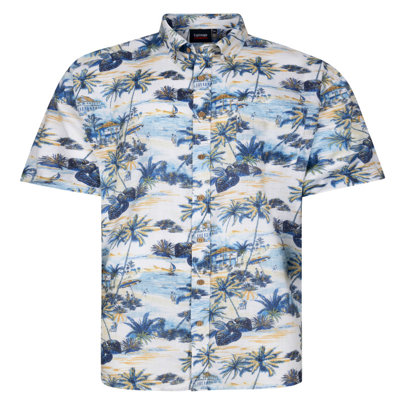 Pánská letní košile "havajka" s krátkým rukávem (Palm Blue/Lemon) - v nadměrné velikosti